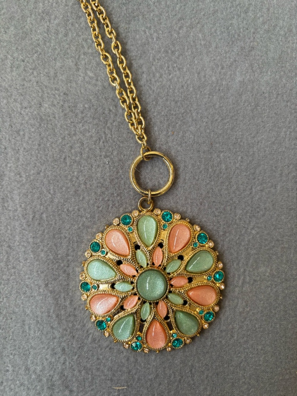 Park Lane Gold-Tone Floral Medallion Necklace with Mint, Peach and Teal Accents